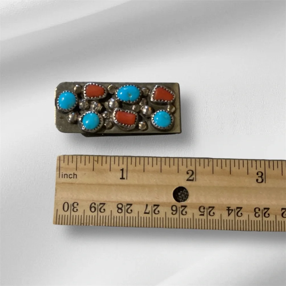 Silver Money Clip with Turquoise and Coral Accents